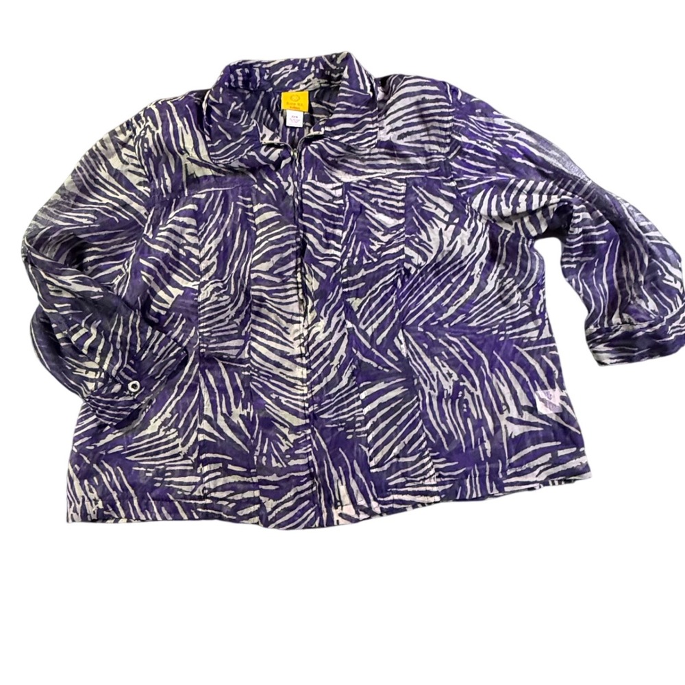 Ruby Rd Woman 22W Button Down Shirt Purple Tan Animal Print Casual